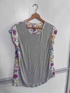 Matilda Jane Gray Tee with Floral Panel Accents
